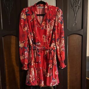 Floral Long Sleeve Dress - Red